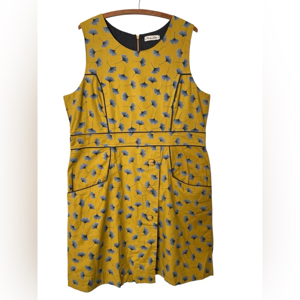 Mahashe Dress Size 14 Ginkgo Leaf Cotton Retro Pencil Layers Mod
